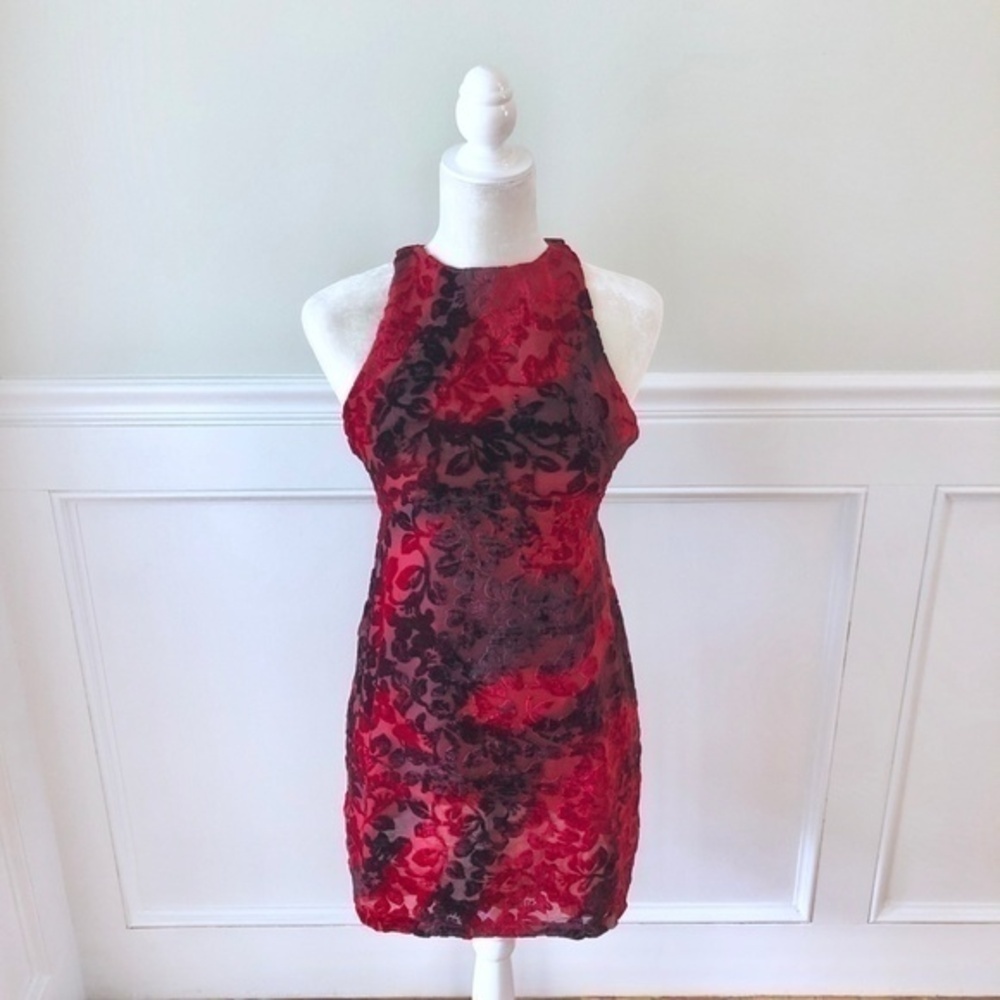 Some Days Lovin Red Velvet Burnout Mini Dress NWT